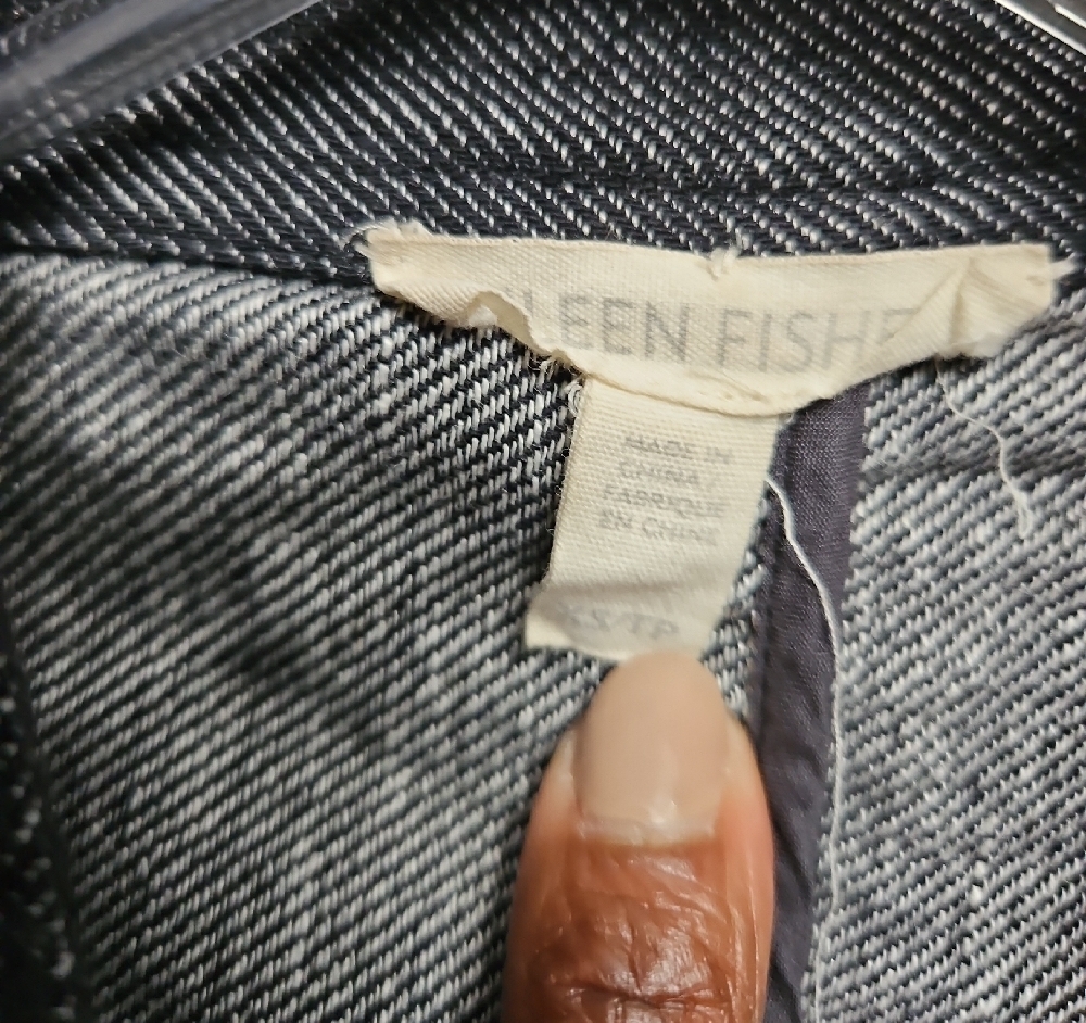 Eileen Fisher Black Military Jean Jacket - Picture 3 of 9